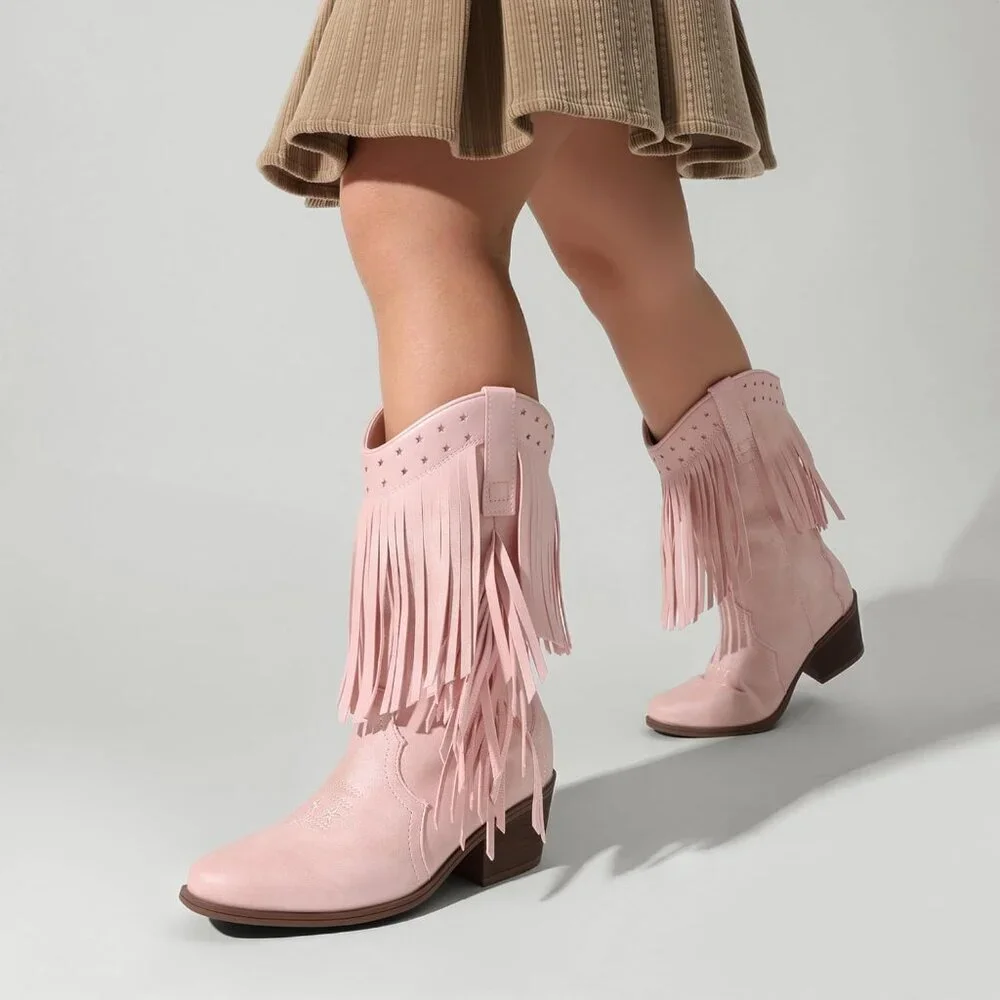 ⚡Girls Pink Cowgirl Boot Tassel Fringe Kids Western Boots Stylish & Comfortable